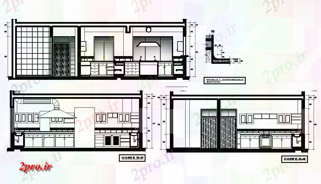 دانلود نقشه آشپزخانه بخش طراحی و طراحی نما آشپزخانه (کد72810)