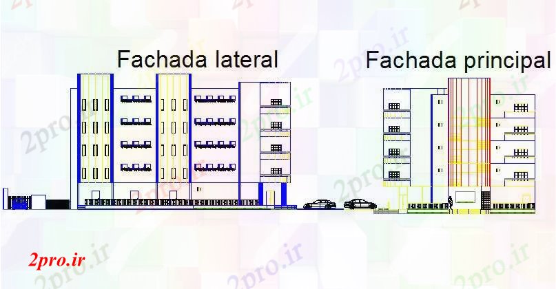 دانلود نقشه ساختمان اداری - تجاری - صنعتی نما از گروه ها با منطقه تجاری جزئیات مخزن 24 در 26 متر (کد72848)