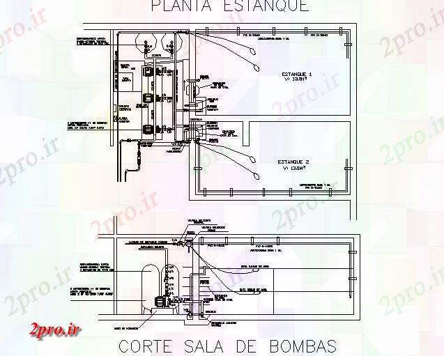 دانلود نقشه جزئیات لوله کشی بخش اتاق پمپ جزئیات (کد72879)