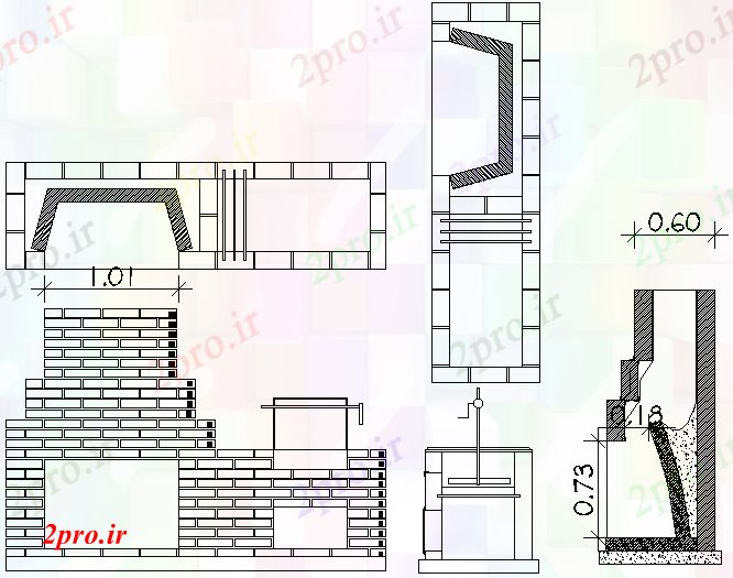 دانلود نقشه جزئیات ساخت و ساز مکان های آتش جزئیات (کد72915)