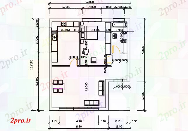 دانلود نقشه مسکونی ، ویلایی ، آپارتمان خانواده خانه جزئیات 7 در 9 متر (کد72925)