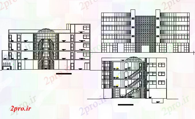 دانلود نقشه هتل - رستوران - اقامتگاه نما و بخش هتل جزئیات 20 در 27 متر (کد72970)