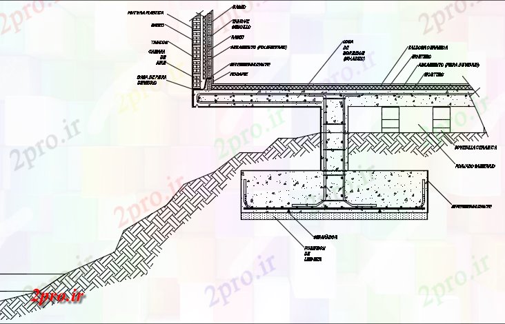 دانلود نقشه جزئیات ساخت و ساز بنیاد در بخش پیش رفتن جزئیات (کد72978)