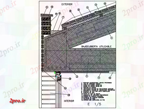 دانلود نقشه جزئیات ساخت و ساز پوشش سقف در روی اسکلت بتنی جزئیات (کد72979)