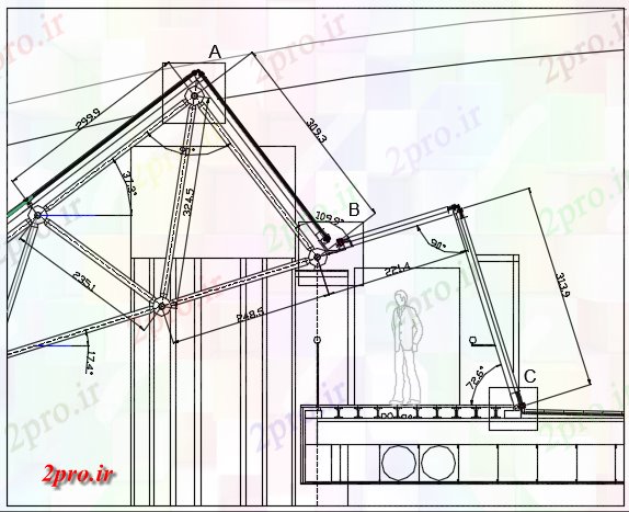 دانلود نقشه جزئیات ساخت و ساز سقف شیشه ای جزئیات (کد72985)