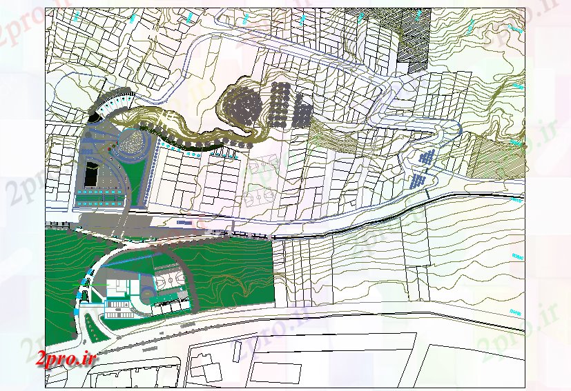 دانلود نقشه برنامه ریزی شهری طرحی سایت با رسم کانتور (کد72986)