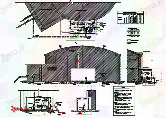 دانلود نقشه جزئیات ساخت و ساز طرحی مخزن آب، نما و بخش جزئیات (کد73064)