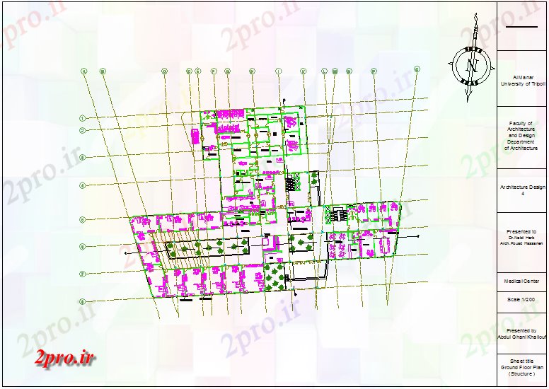 دانلود نقشه جزئیات ساختار نظر طراحی سازه از طرحی طبقه اول برای مرکز پزشکی (کد73081)