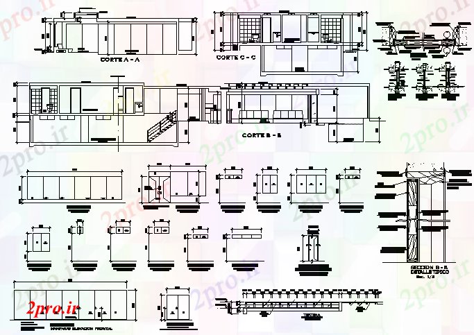 دانلود نقشه جزئیات ساخت و ساز خانه سواحل در طبقه پرو جزئیات (کد73085)