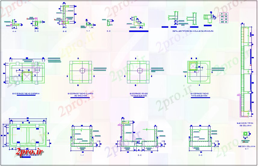دانلود نقشه جزئیات ساخت و ساز طرحی بنیاد مخزن با جزئیات ساخت و ساز (کد73093)