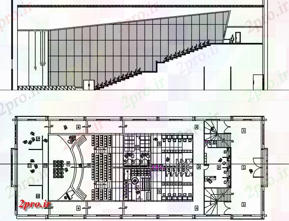 دانلود نقشه تئاتر چند منظوره - سینما - سالن کنفرانس - سالن همایشطرحی تئاتر و بخش جزئیات 20 در 48 متر (کد73152)