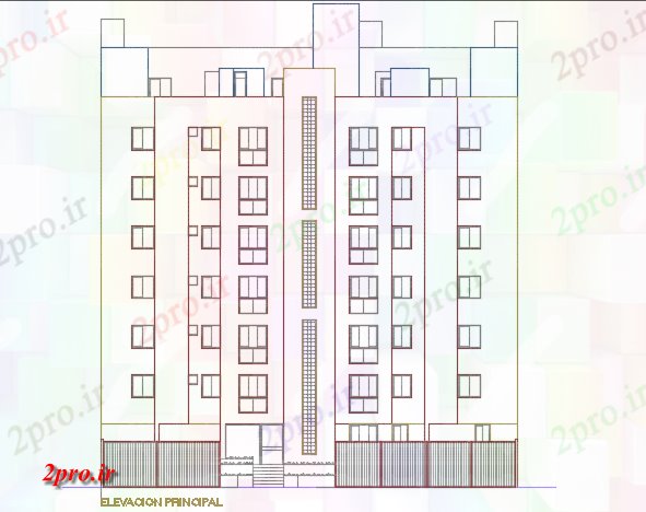 دانلود نقشه ساختمان مرتفعبلند ساخت مقابل طرحی نما جزئیات 22 در 25 متر (کد73188)