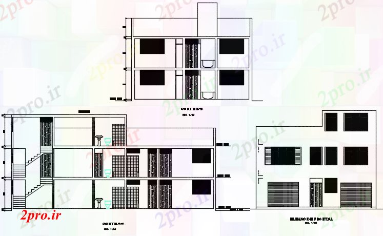 دانلود نقشه مسکونی ، ویلایی ، آپارتمان نما و بخش شلنگ جزئیات 10 در 18 متر (کد73192)