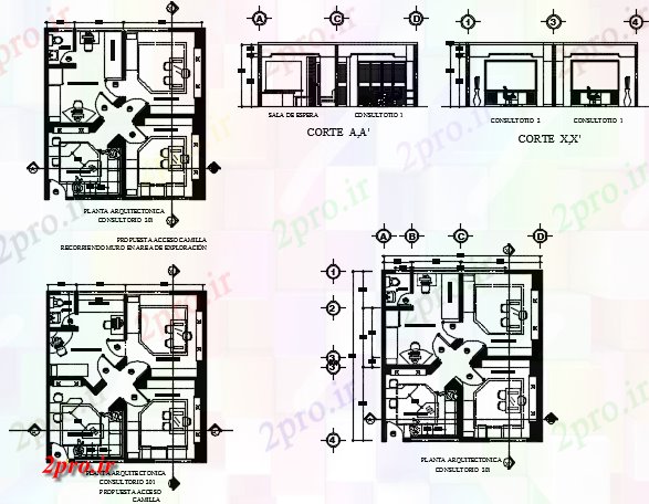 دانلود نقشه بیمارستان - درمانگاه - کلینیک بازسازی کلینیک پزشکی طرحی جزئیات 8 در 8 متر (کد73205)