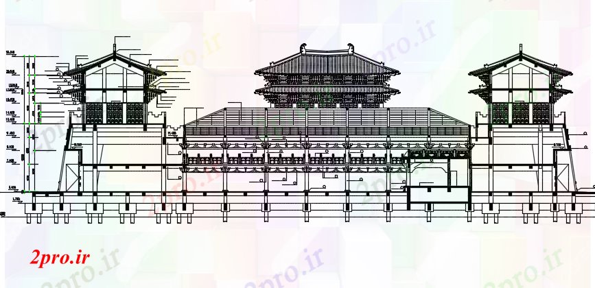 دانلود نقشه ساختمان اداری - تجاری - صنعتی نما کاخ چینی جزئیات (کد73227)