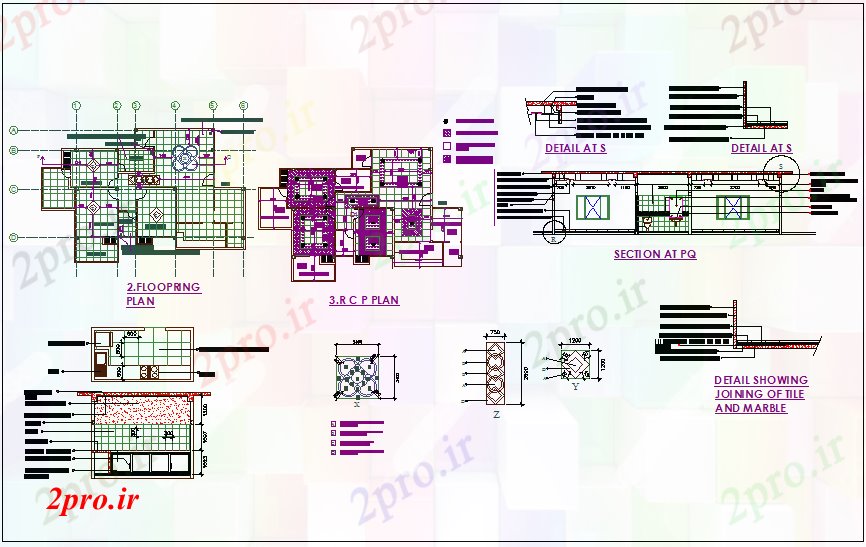 دانلود نقشه آپارتمان یک طبقه طرحی 3 BHK کفپوش مسطح با 3 طرحی RC، بخش از منطقه لباسشویی، جزئیات سنگ مرمر 11 در 17 متر (کد73251)