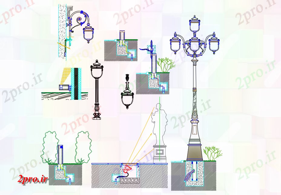 دانلود نقشه جزئیات ساختار طراحی روشنایی شهری (کد73252)