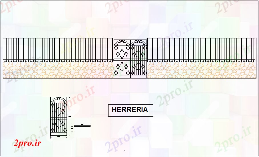 دانلود نقشه جزئیات طراحی در و پنجره   دستگیره های در طرحی با حصار آهنگری و جزئیات درب برای کلیسا (کد73268)