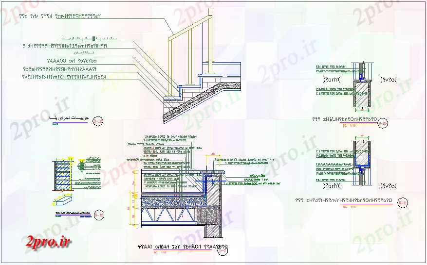 دانلود نقشه جزئیات ساخت و ساز پله و ساخت و ساز دیوار جزئیات برای آپارتمان   (کد73297)
