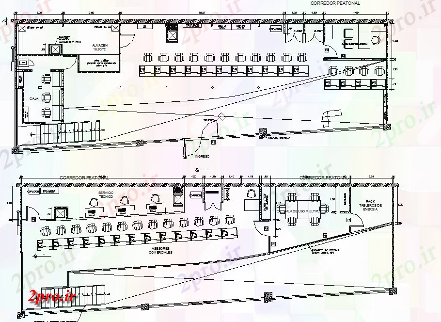 دانلود نقشه هایپر مارکت - مرکز خرید - فروشگاه بالا طراحی نظر خرید پیچیده 8 در 24 متر (کد73310)
