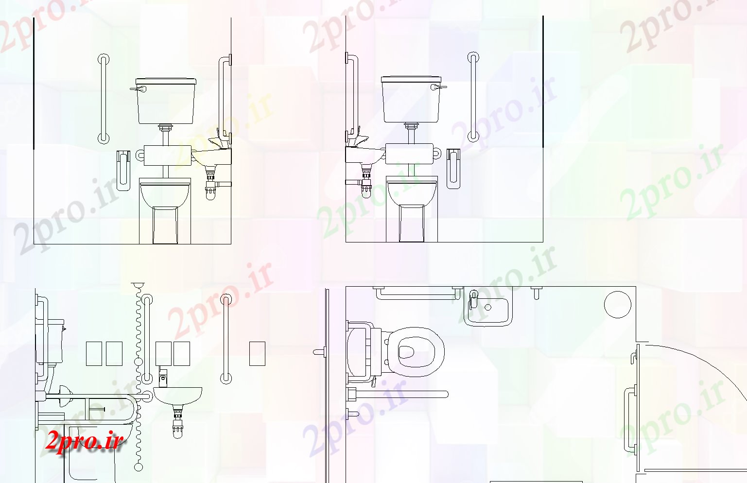 دانلود نقشه بلوک حمام طرحی توالت دقیق  (کد73315)