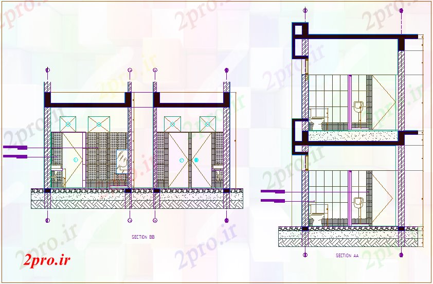 دانلود نقشه بلوک حمام و توالت متفاوت بخش محور توالت عمومی (کد73347)