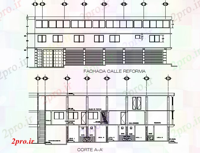 دانلود نقشه مسکونی ، ویلایی ، آپارتمان نما و بخش فروشگاه پروژه خانه طرحی جزئیات 12 در 25 متر (کد73379)