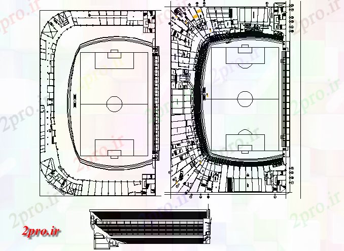 دانلود نقشه ورزشگاه ، سالن ورزش ، باشگاه ادیوم فوتبال طرحی جزئیات 120 در 192 متر (کد73390)