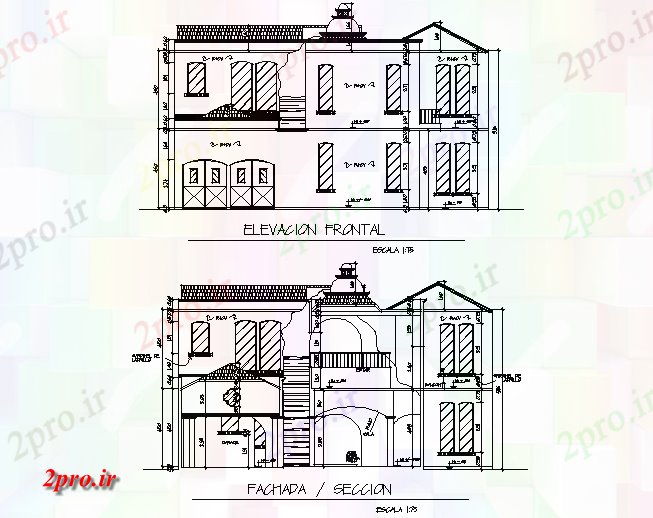 دانلود نقشه مسکونی ، ویلایی ، آپارتمان نما فونت و بخش جزئیات 18 در 20 متر (کد73396)