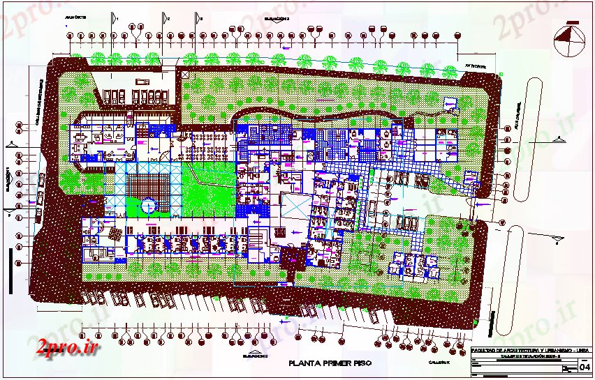 دانلود نقشه بیمارستان -  درمانگاه -  کلینیک بیمارستان طرحی طبقه اول با منظره باغ  (کد73402)