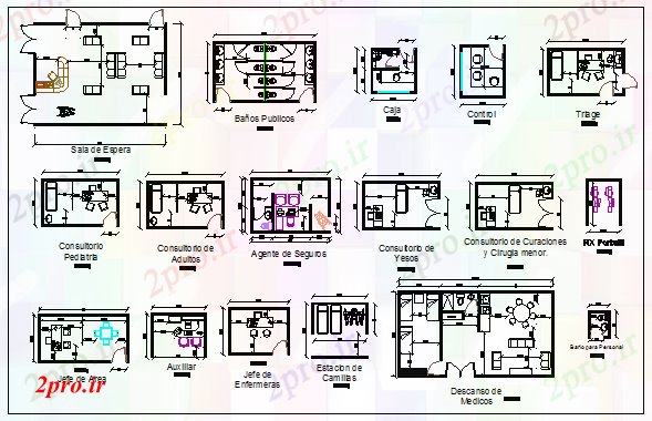 دانلود نقشه بیمارستان -  درمانگاه -  کلینیک اورژانس بیمارستان مبلمان طراحی (کد73410)