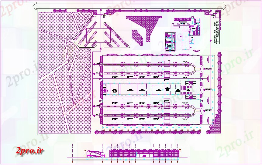 دانلود نقشه کارخانه صنعتی  ، کارگاه کارخانه صنعتی  ، کارگاه اتومبیل مونتاژ با نما (کد73454)