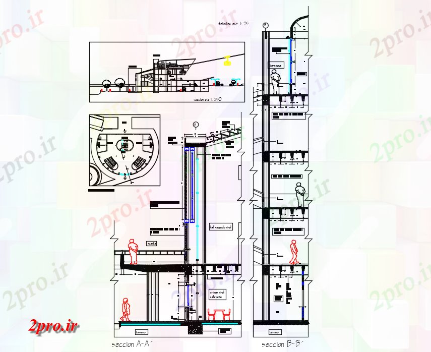 دانلود نقشه پلان مقطعی بخش cablerail جلو (کد73473)