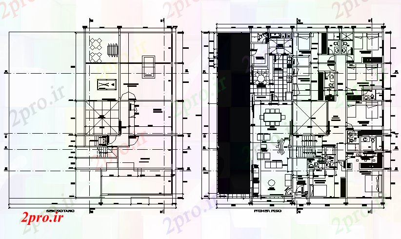 دانلود نقشه مسکونی ، ویلایی ، آپارتمان طبقه اول و پلان طبقه دوم جزئیات 19 در 20 متر (کد73486)