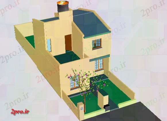 دانلود نقشه خانه های سه بعدی خانه دو کارخانه در 3 جزئیات (کد73489)