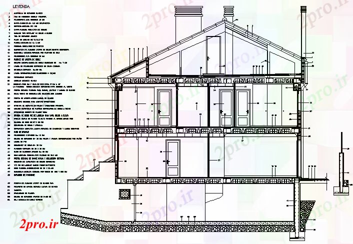 دانلود نقشه مسکونی  ، ویلایی ، آپارتمان  مقطع خانه جزئیات (کد73495)