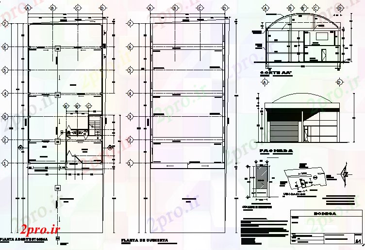 دانلود نقشه ساختمان اداری - تجاری - صنعتی پروژه انبار طرحی جزئیات 13 در 26 متر (کد73503)