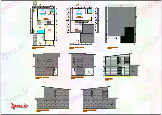 دانلود نقشه مسکونی ، ویلایی ، آپارتمان طرحی و نما جزئیات 5 در 7 متر (کد73530)