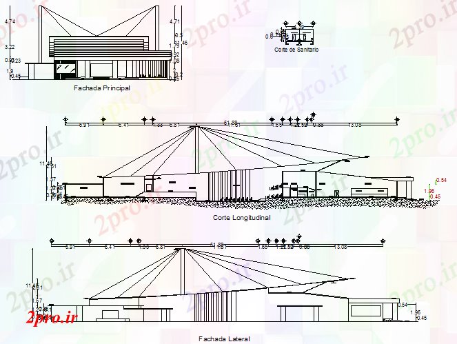 دانلود نقشه تئاتر چند منظوره - سینما - سالن کنفرانس - سالن همایشنما و بخش تئاتر طرحی جزئیات 43 در 103 متر (کد73605)