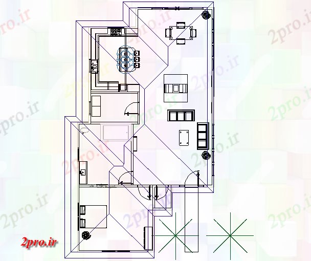 دانلود نقشه مسکونی ، ویلایی ، آپارتمان خانه طرحی خط جزئیات 42 در 79 متر (کد73610)