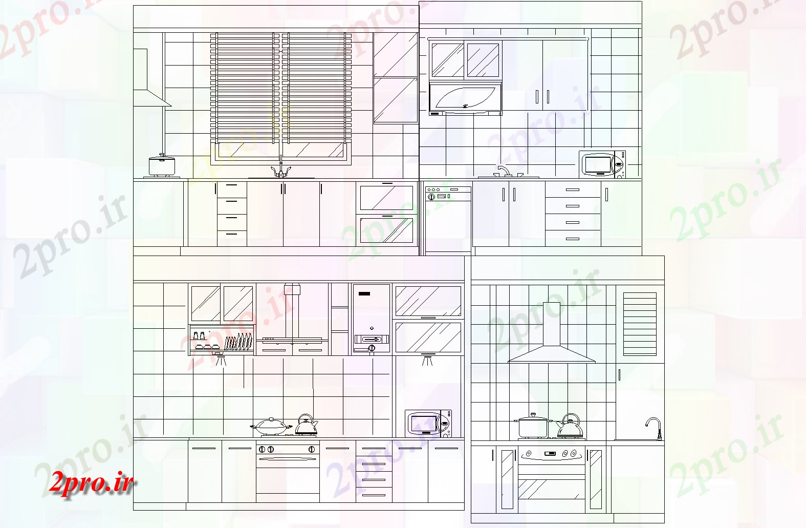 دانلود نقشه آشپزخانه آشپزخانه  طرحی جزئیات (کد73617)