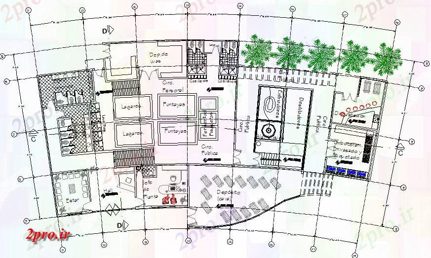 دانلود نقشه کارخانه صنعتی  ، کارگاه گیاه کار روند صنعتگرانی جزئیات (کد73646)