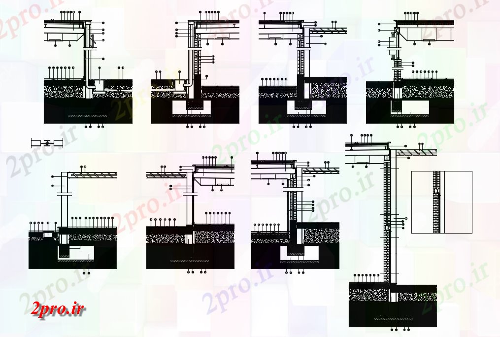 دانلود نقشه جزئیات پایه بخش ها جای پای فلزی ساختار سقف (کد73692)