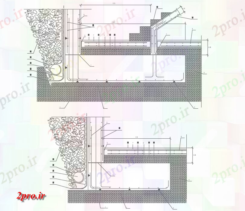 دانلود نقشه پلان مقطعی بخش از پا در دیوار مشاجره (کد73710)