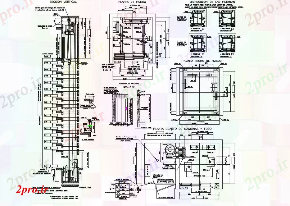 دانلود نقشه جزئیات ساختار آسانسور جزئیات با موتور مجاور (کد73721)