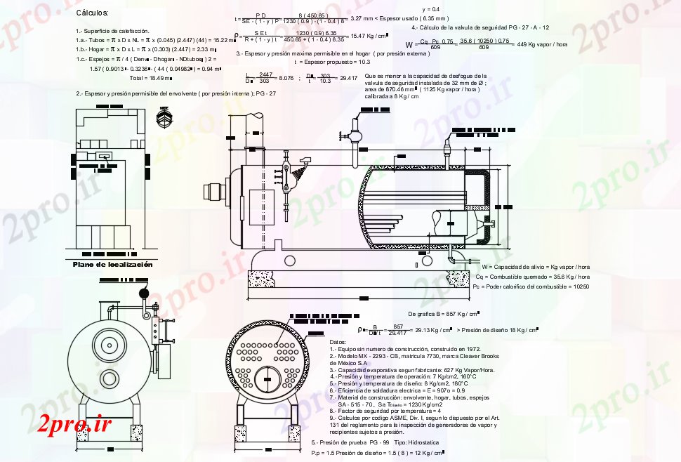 دانلود نقشه پلان مقطعی طرحی بخش دیگ بخار (کد73725)