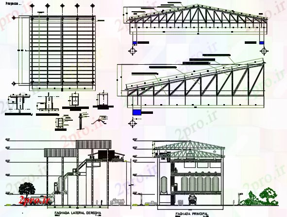 دانلود نقشه کارخانه صنعتی  ، کارگاه نما لیک کارخانه فرآوری ساختاری و بخش جزئیات (کد73763)