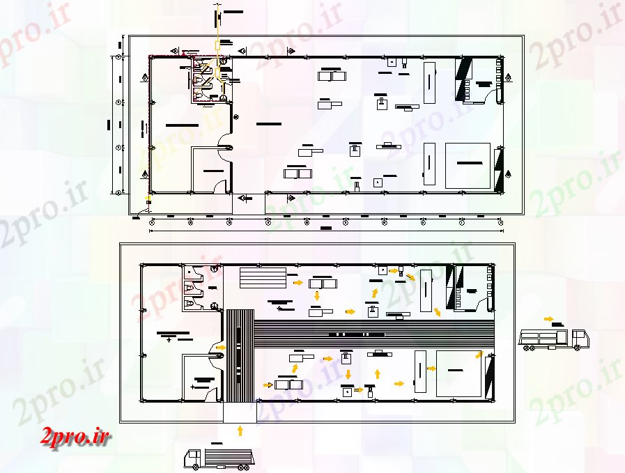 دانلود نقشه ساختمان اداری - تجاری - صنعتی چوب طرحی کارخانه جزئیات 10 در 25 متر (کد73795)