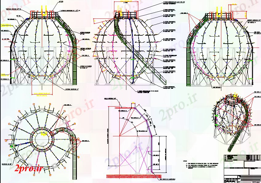 دانلود نقشه بلوک ، آرام ، نماد حفاظت از آتش برای مخازن کروی برنامه جزئیات (کد73803)