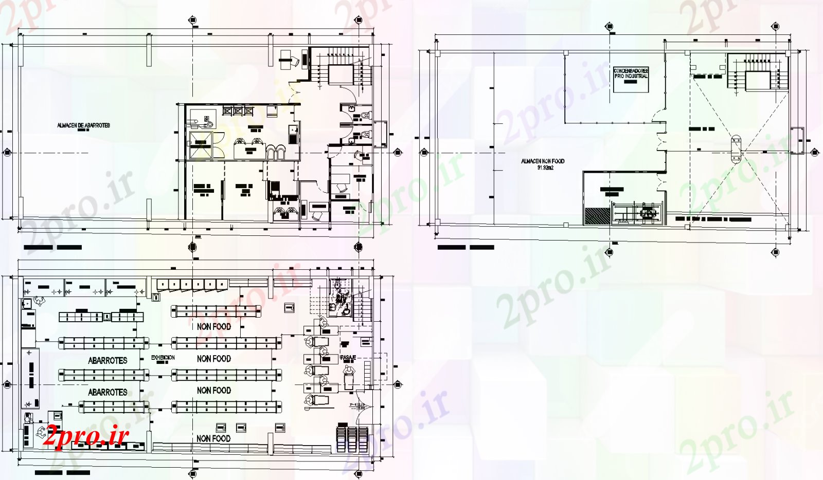 دانلود نقشه هایپر مارکت - مرکز خرید - فروشگاه جزئیات پروژه سوپر مارکت طرحی جزئیات 11 در 22 متر (کد73844)